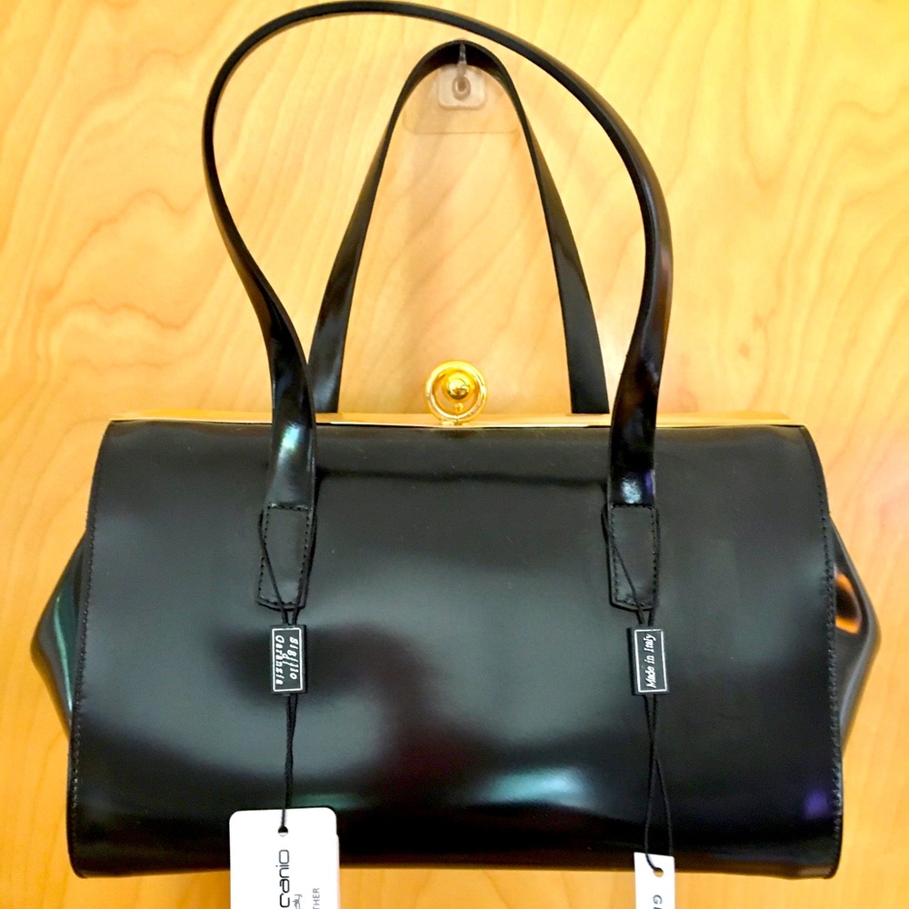 SOLD - Alberta Di Canio Stecca Frame Black Italian Leather Doctor Handbag NWT